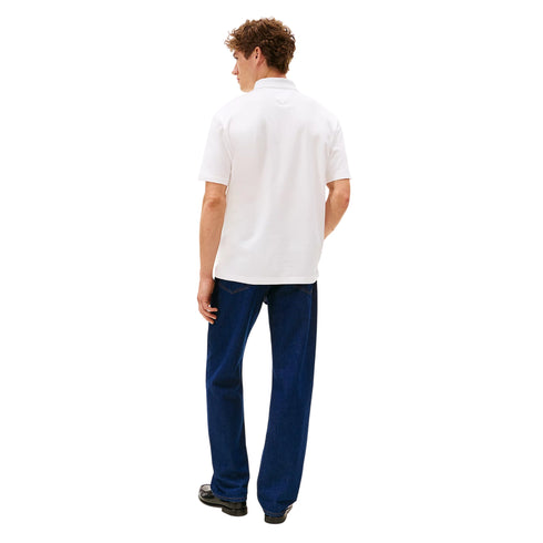 Polo Uomo a tinta unita, con mezza zip e bandiere applicate sulla manica